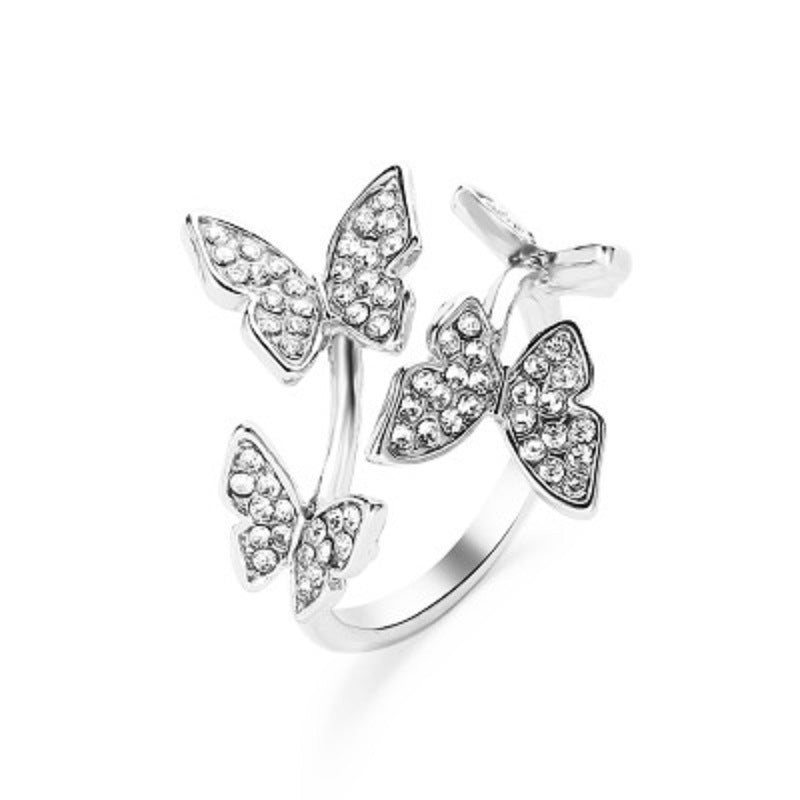 Adjustable Butterfly Bypass Ring Cubic Zirconia Promise Ring CZ Ring Fashion Ring for Women