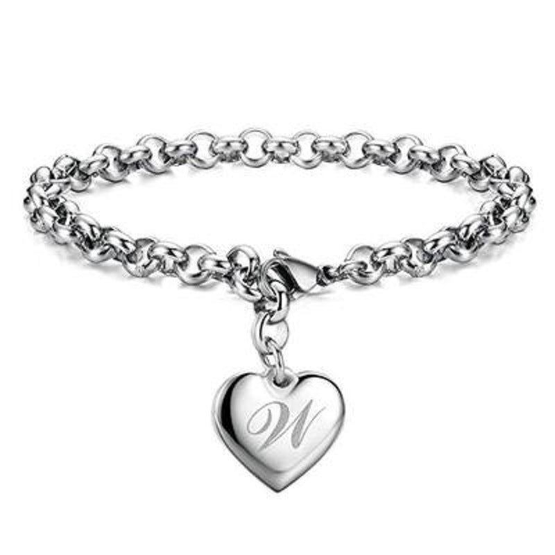 Initial Letter Alphabet Charm Bracelets Stainless Steel Heart Bracelet for Women