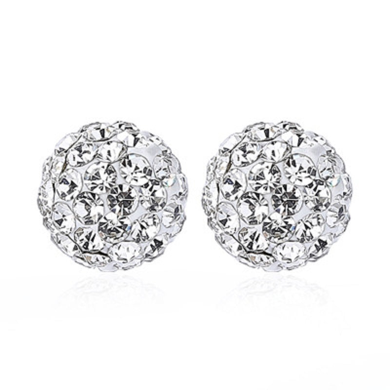 Sparkle Crystal Ball Stud Earrings Sterling Silver Fashion for Women