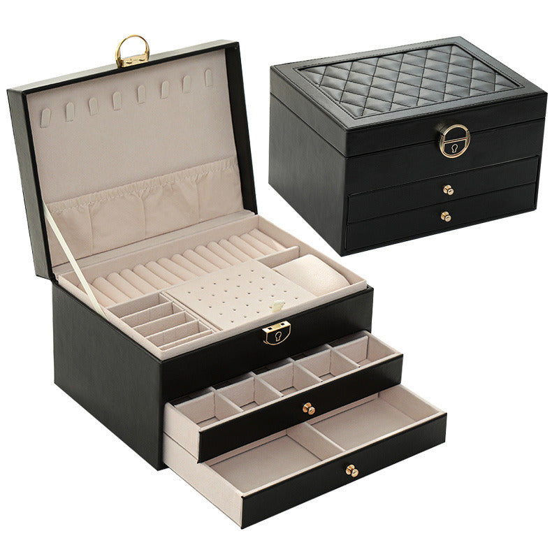 Three Layers New Retro High Quality Pu Jewelry Box With Necklace Hook Earrings Ring Bracelet Storage Case Green Colors