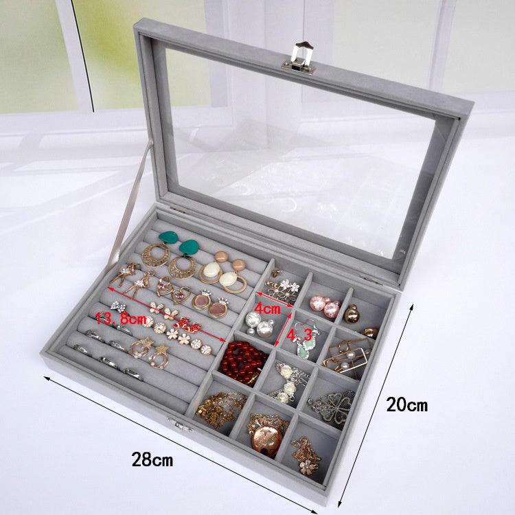 Velvet Glass Ring Earring Jewelry Display Organizer Box Tray Holder Storage Case