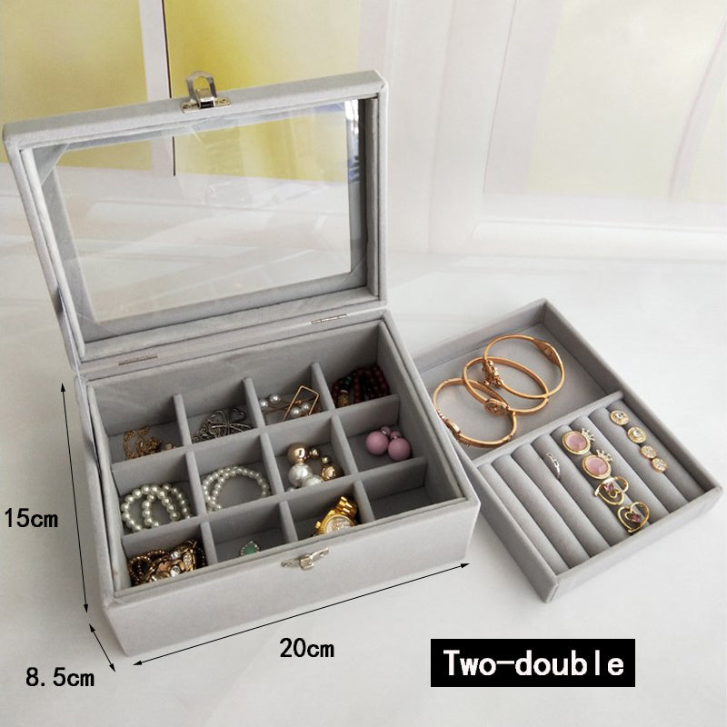 Velvet Glass Ring Earring Jewelry Display Organizer Box Tray Holder Storage Case