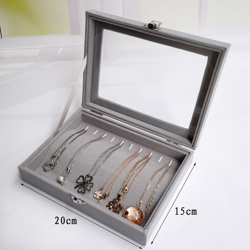 Velvet Glass Ring Earring Jewelry Display Organizer Box Tray Holder Storage Case
