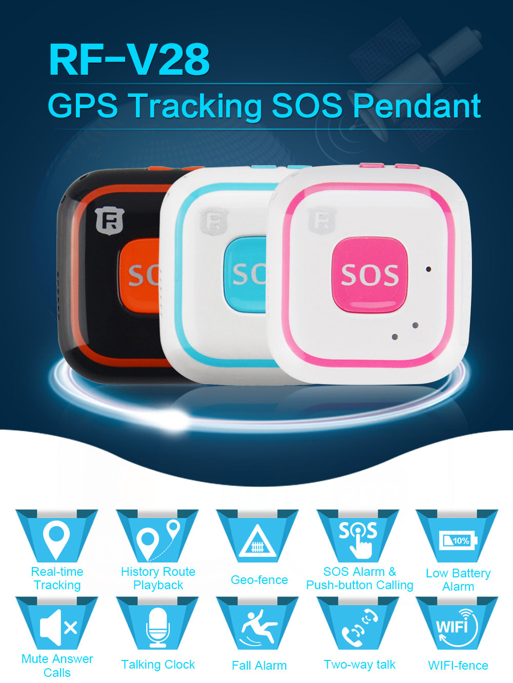 V28 Mini Smart Kids GPS Tracker Two Way Audio Communication Talking Clock SOS Geo-Fence Historical Route Playback Fall Alarm