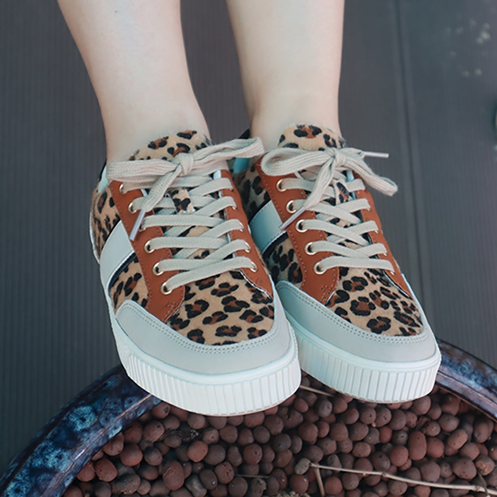 Schinotch 2022 New Wome Fashion Sneakers Casual Horse Hair Leopard Breathable Low-cut Skateboard Shoes Lace Up Sports Shoes