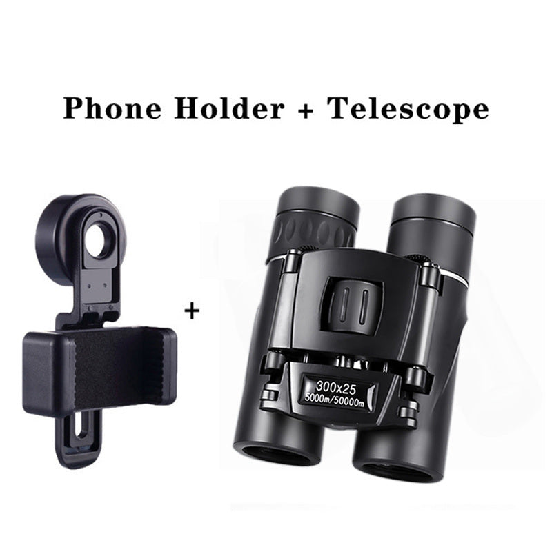 500X25 / 300X25 Professional Folding Small Compact Lightweight Binoculars; Long Range Zoom Telescope With Storage Bag For Hiking Hunting Travel Super Foot Bowl Game Watching