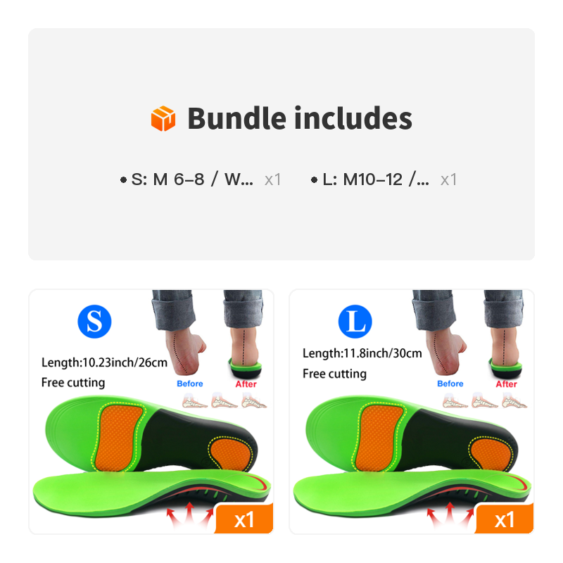 EVA Orthopedic Shoe Insole; X/O Leg Correction; Flat Arch Support Sports Insole