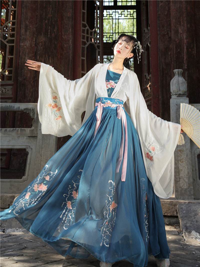 New Hanfu Women's Chinese style wide-sleeved waist-length skirt;  student's ancient costume;  summer fairy six-meter pendulum