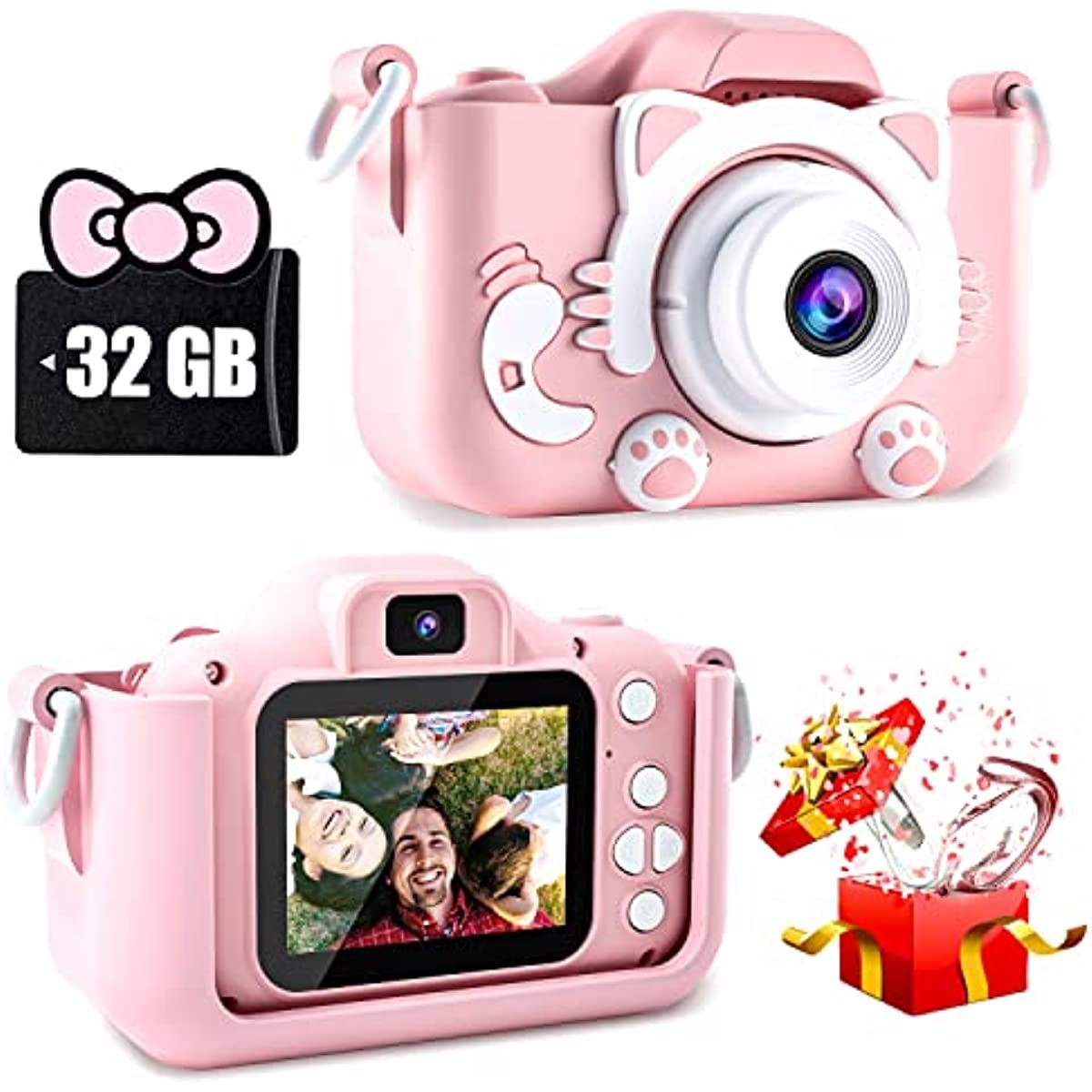 Kids Selfie Camera;  Kids Camera Toys For 3-12 Year Old Boys/Girls; Kids Digital Camera With Video; Christmas Birthday Festival Gifts For Kids ; 32GB 