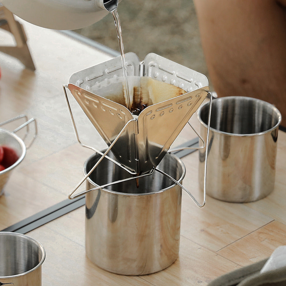 1pc Portable Coffee Drip Rack; Foldable Reinforced Stainless Steel Coffee Filter Rack; Portable Funnel Filter Cup; Coffee Stove Coffee Residue Filter 