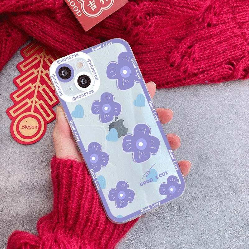 Ins Wind Purple Flower for iPhone 12 Case 14pro Fall proof 11 Net Red 7/8P Angel Eye Soft Case