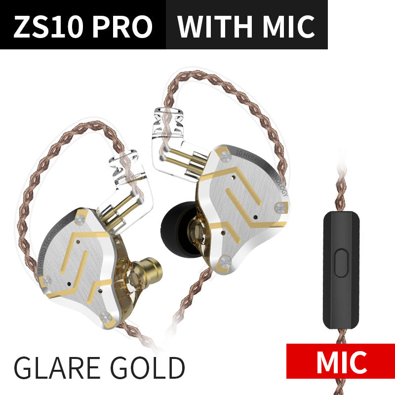 Gold Earphones 4BA+1DD Hybrid 10 drivers HIFI Bass Earbuds In Ear Monitor Headphones Noise Cancelling Metal Headset