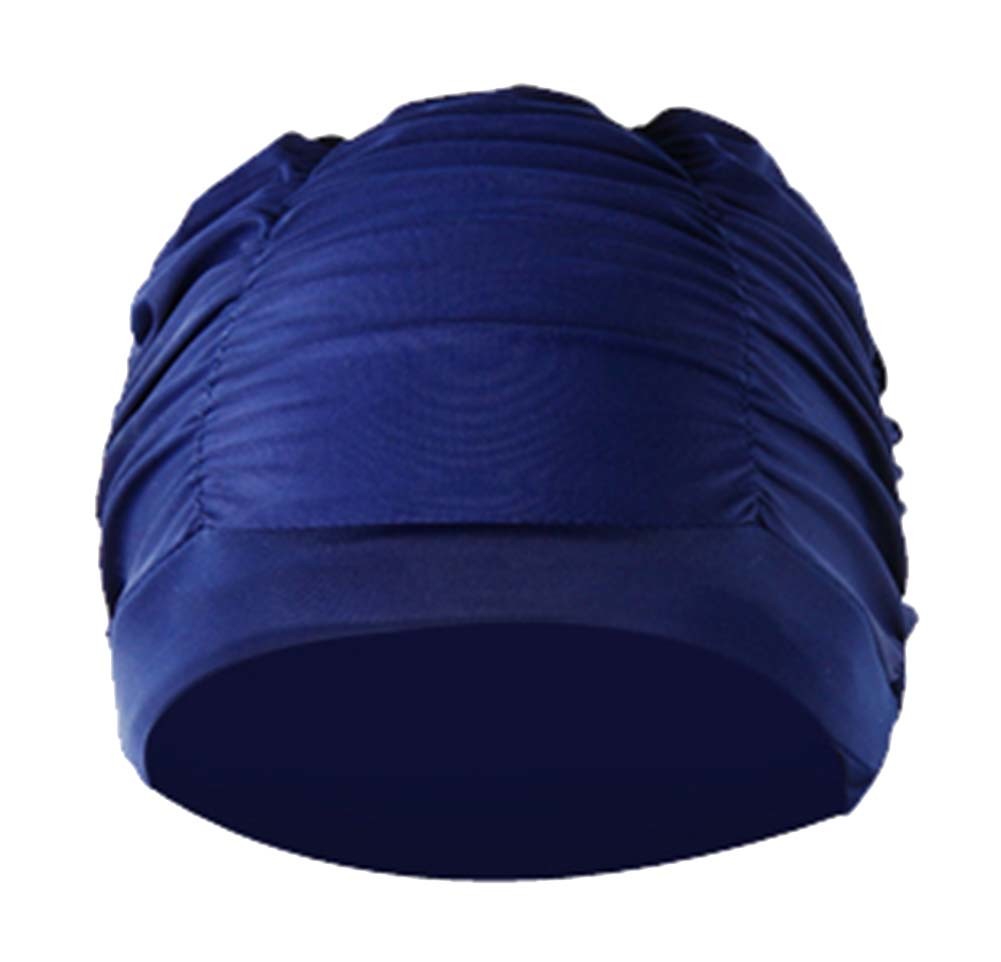 Womens Large Long Hair Swim Cap Pleated Cloth Ear Protection Adult Spa Supplies Swim Cap; Blue