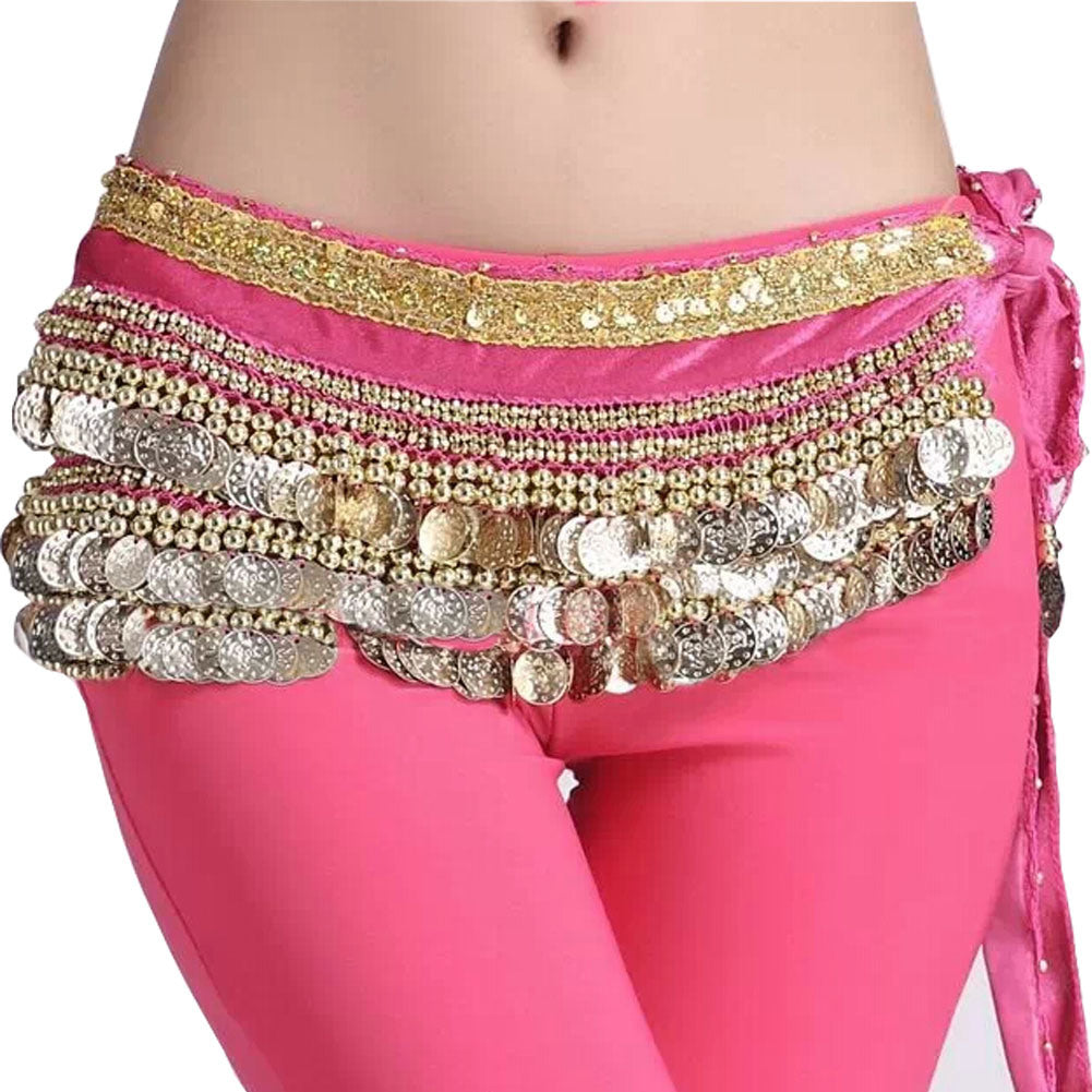 Rose Belly Dance Scarf With Gold Coins Belt Velvet Skirt