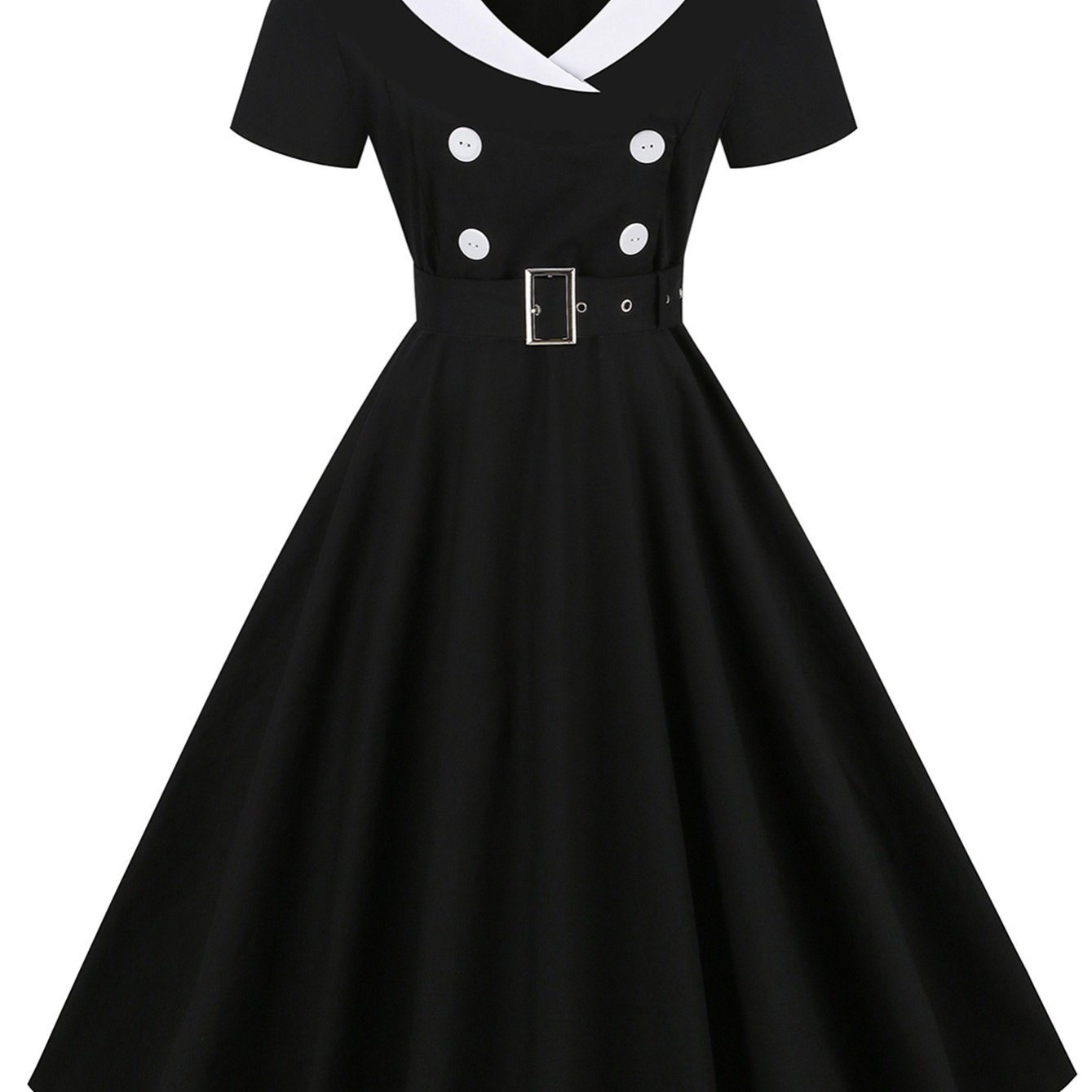 Women's Dresses Solid Color Short Sleeve Contrast Waist Retro Dresses