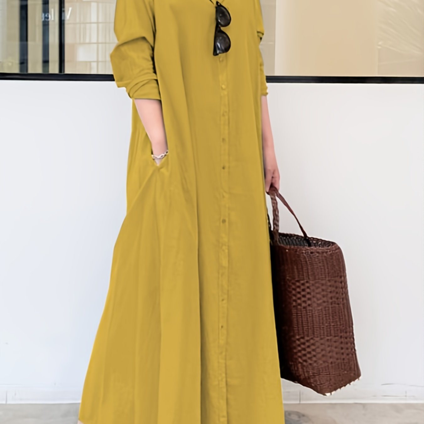 Solid Color Cotton Linen Long Dress; Women's Dresses