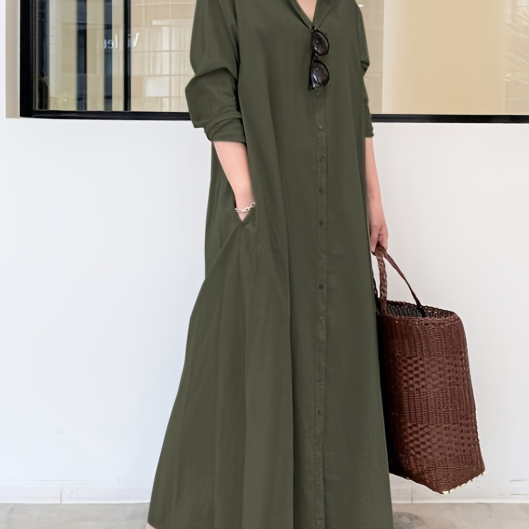 Solid Color Cotton Linen Long Dress; Women's Dresses