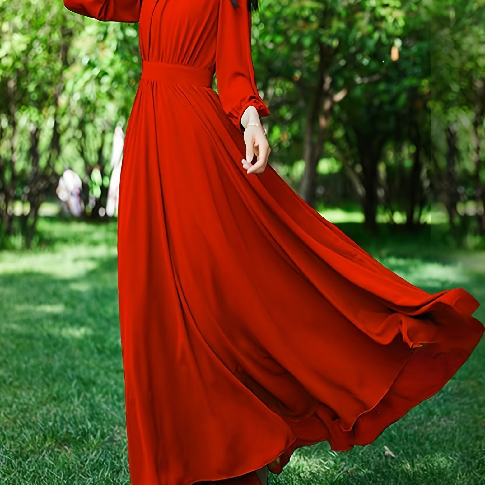 Vintage Chiffon Large Swing Dress; Stand Collar Seaside Vacation Beach Maxi Dress; Women's Dresses