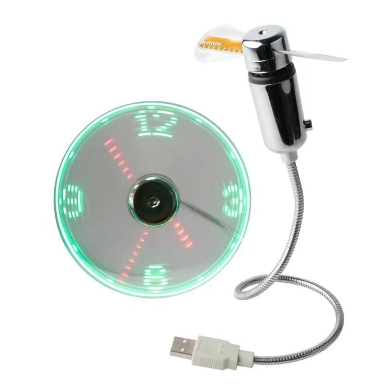 USB Luminous Clock Fan Portable Plastic Fan