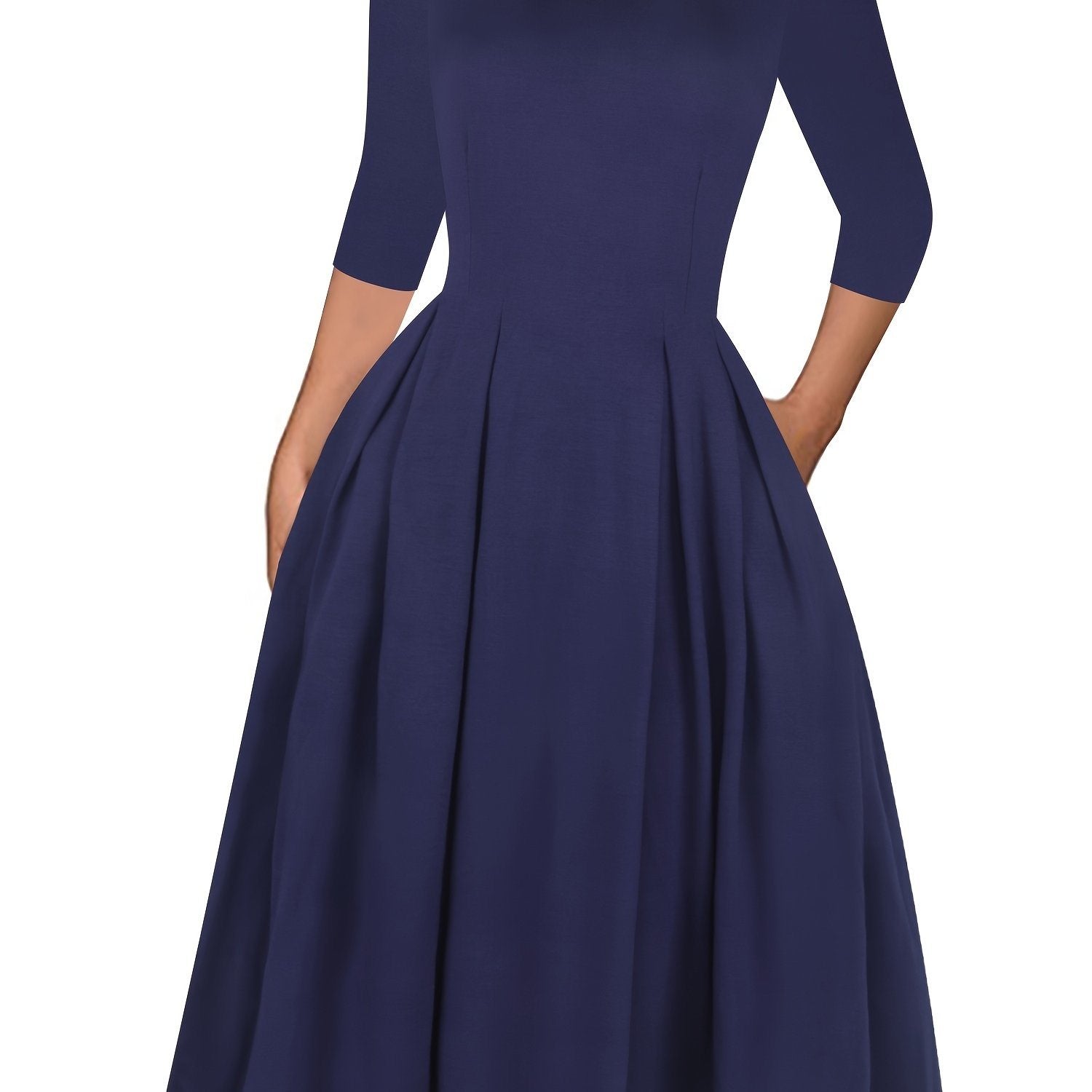 Solid Color Slim Fit And Flared A-Line Swing Dresses; Vintage 3/4 Sleeve Party Dresses; Women's Clothing