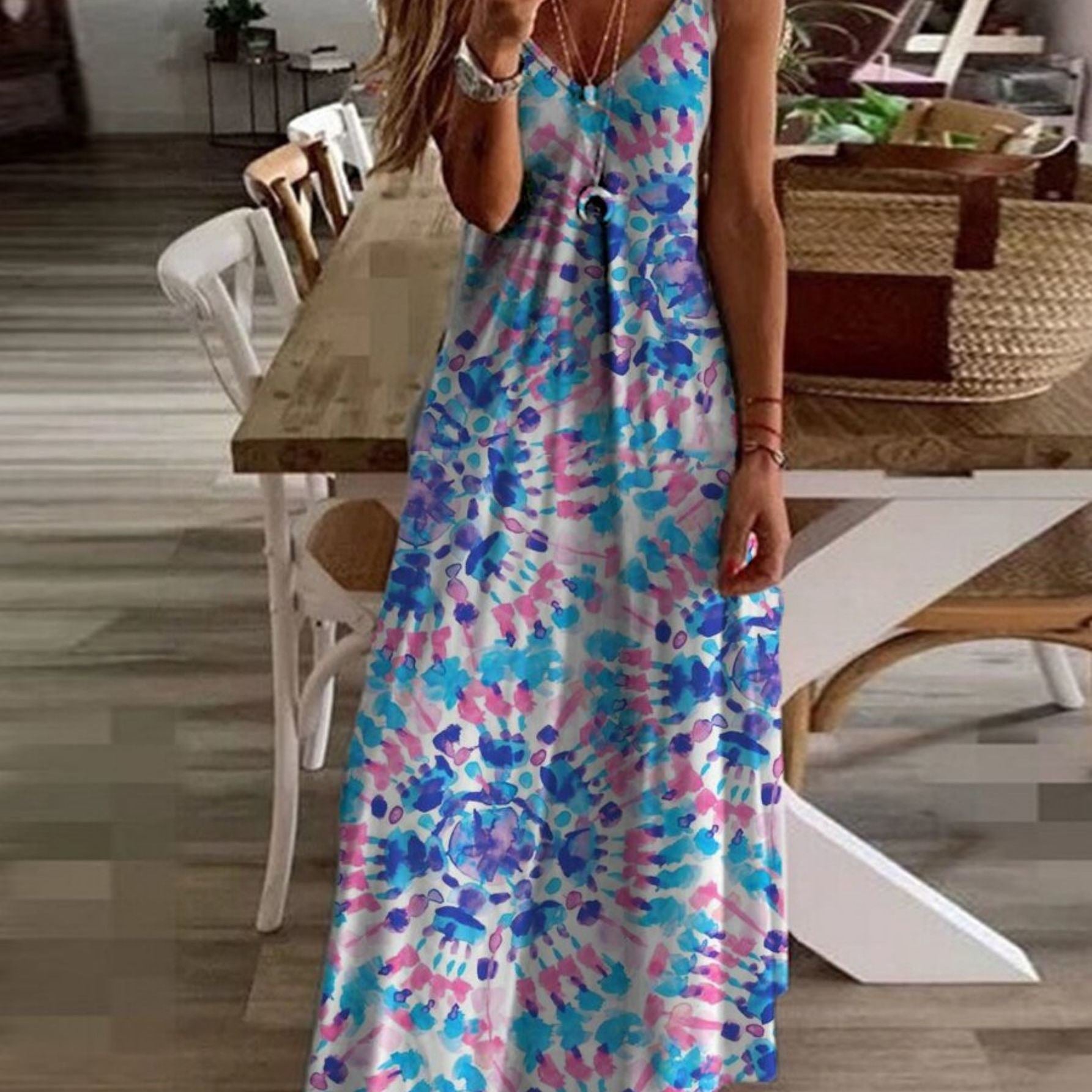 Women's Dresses Print Straps Summer Beach Party Loose Casual Long Dresses