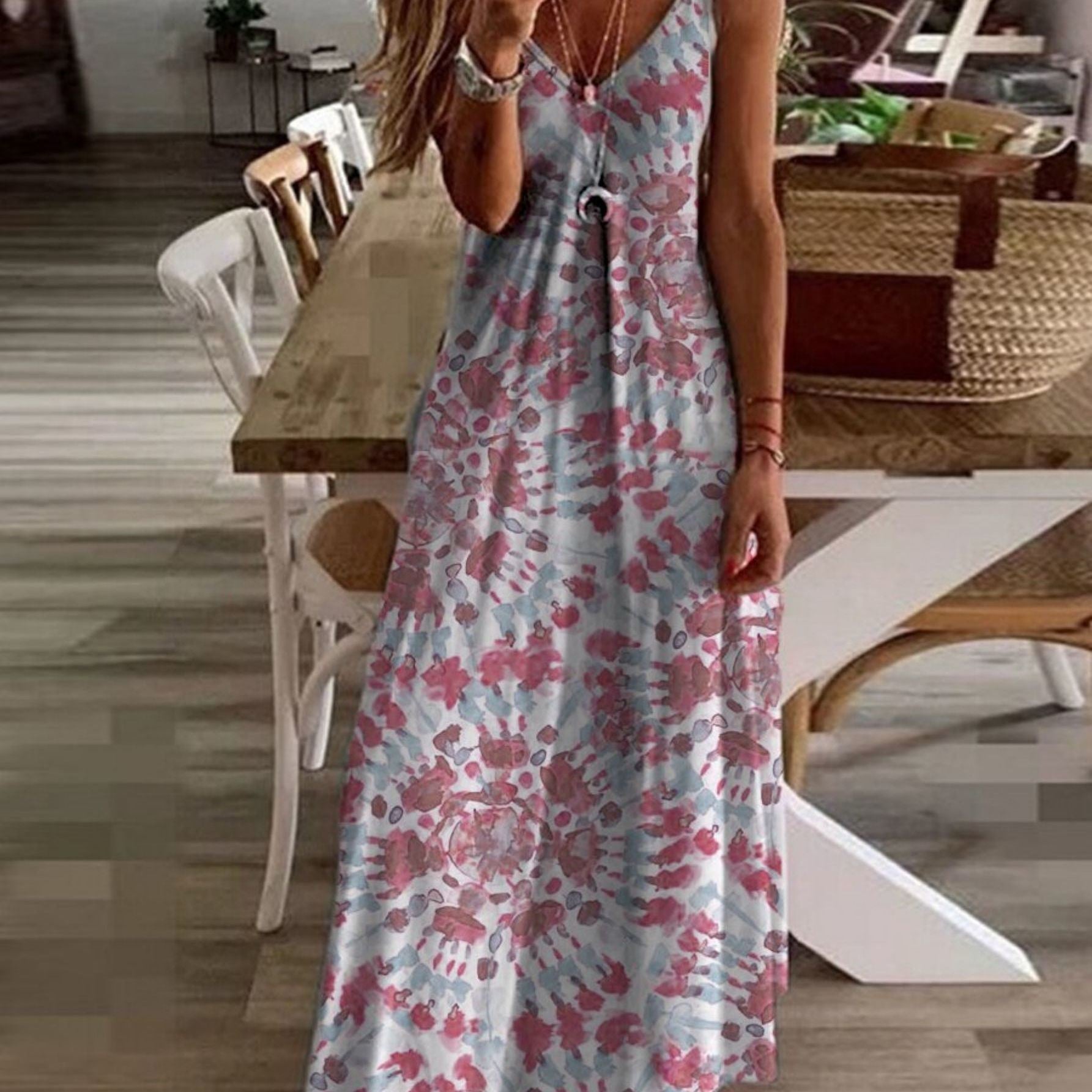 Women's Dresses Print Straps Summer Beach Party Loose Casual Long Dresses