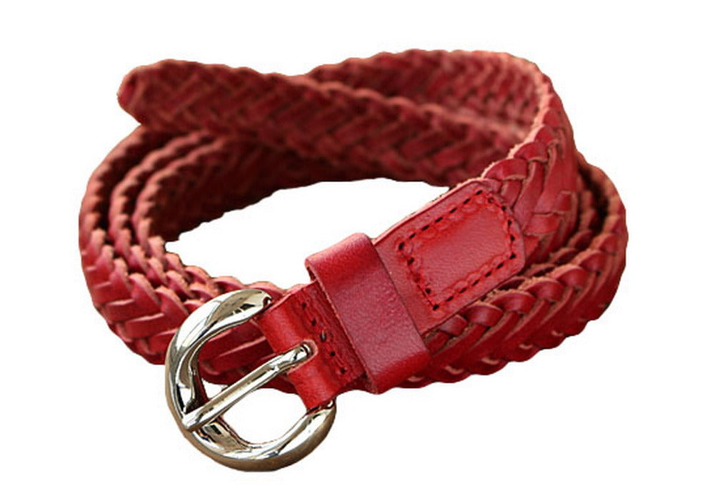 Ladies Casual Leather Belt Women's Fashion Wild Simple Belt 4 Red