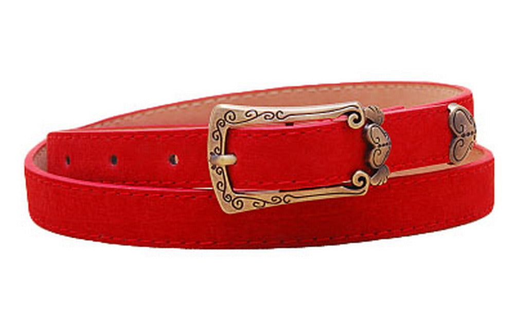 Retro Heart Women's Belts Carved Female Belt Red