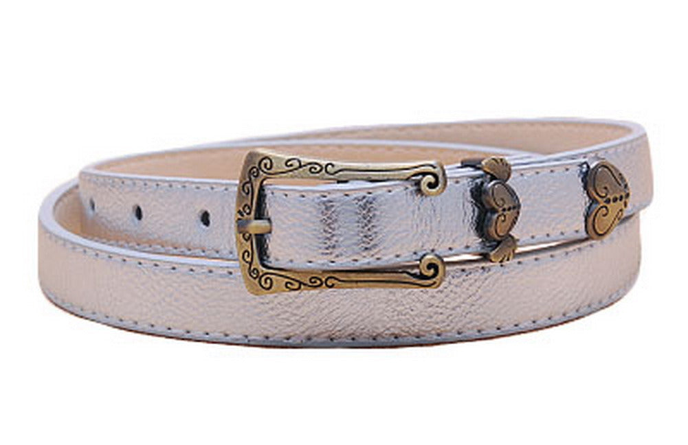 Retro Heart Women's Belts Carved Female Belt Silver