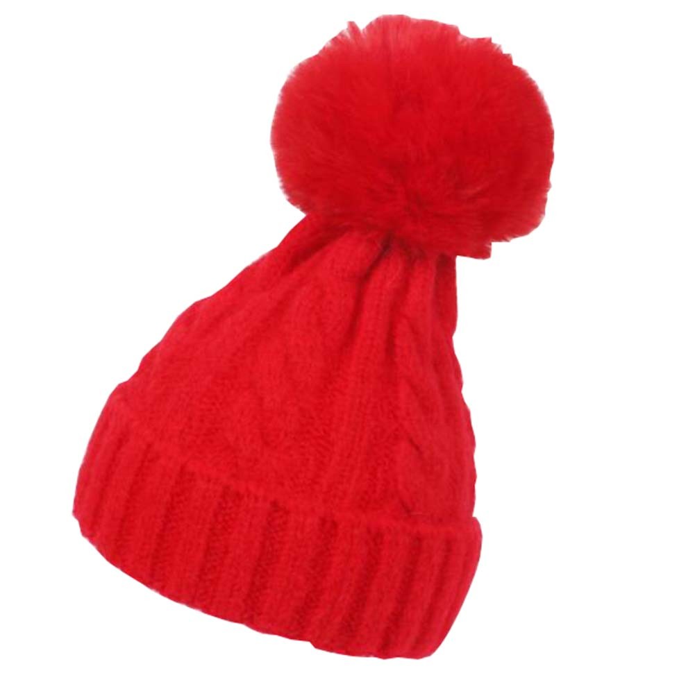 Kids Winter Ear Protect Knitting Hat Toddler Pom Pom Hat; Red