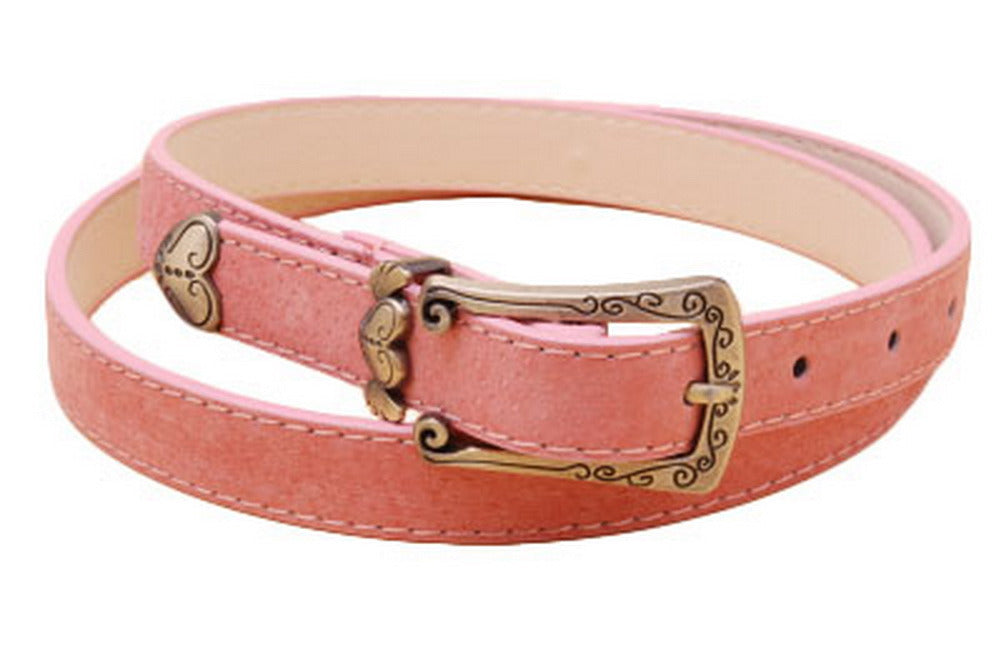 Retro Heart Women's Belts Carved Female Belt Pink