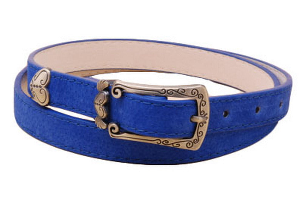 Retro Heart Women's Belts Carved Female Belt Navy Blue