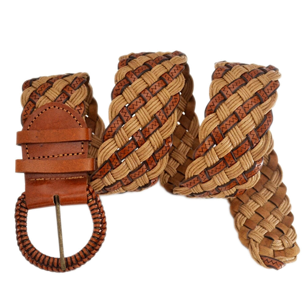 Retro Brown Woven Belt for Women Casual Waist Belt For Jeans Dress