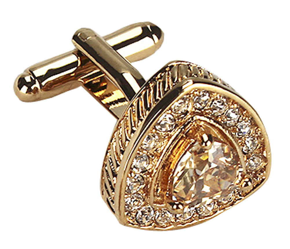 Golden Rhinestone Shirts Cufflinks Stainless Steel Triangle Shirt Stud for Men