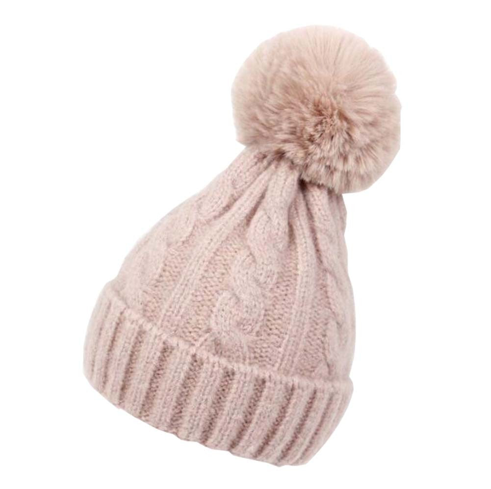 Kids Winter Ear Protect Knitting Hat Toddler Pom Pom Hat; Pink