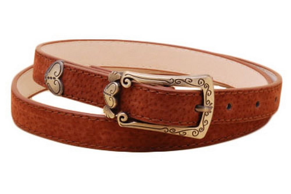 Retro Heart Women's Belts Carved Female Belt Coffee