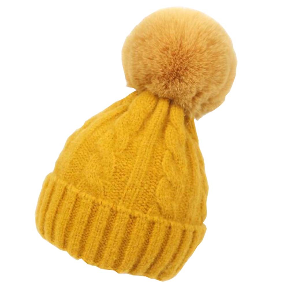 Kids Winter Ear Protect Knitting Hat Toddler Pom Pom Hat; Yellow