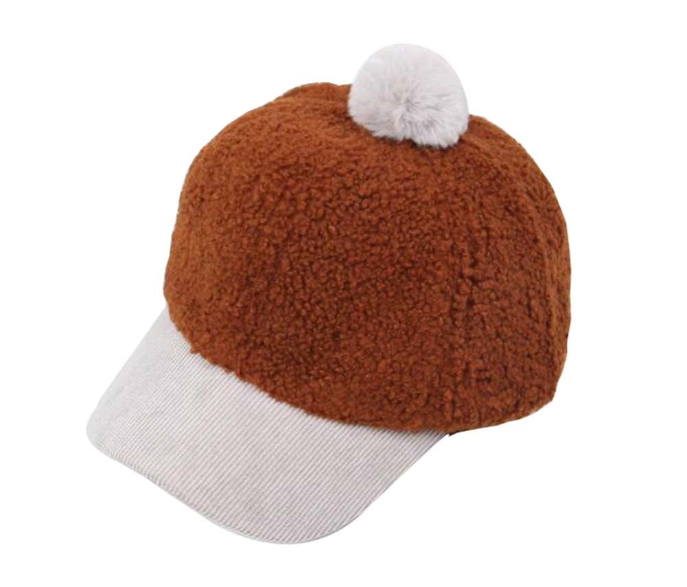 Kids Winter Lamb Cashmere Baseball Cap Toddler Pom Pom Hat; caramel colour