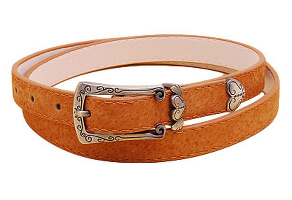 Retro Heart Women's Belts Carved Female Belt Brown