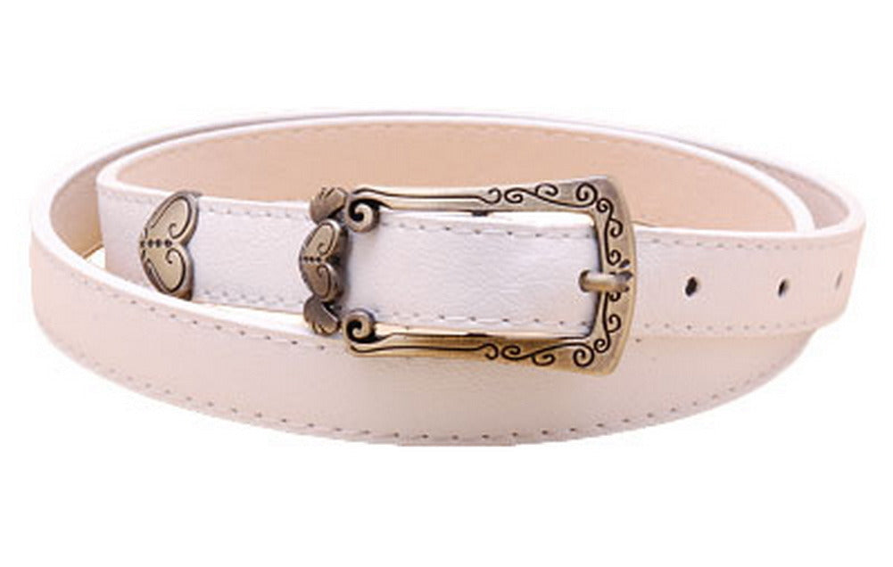 Retro Heart Women's Belts Carved Female Belt White