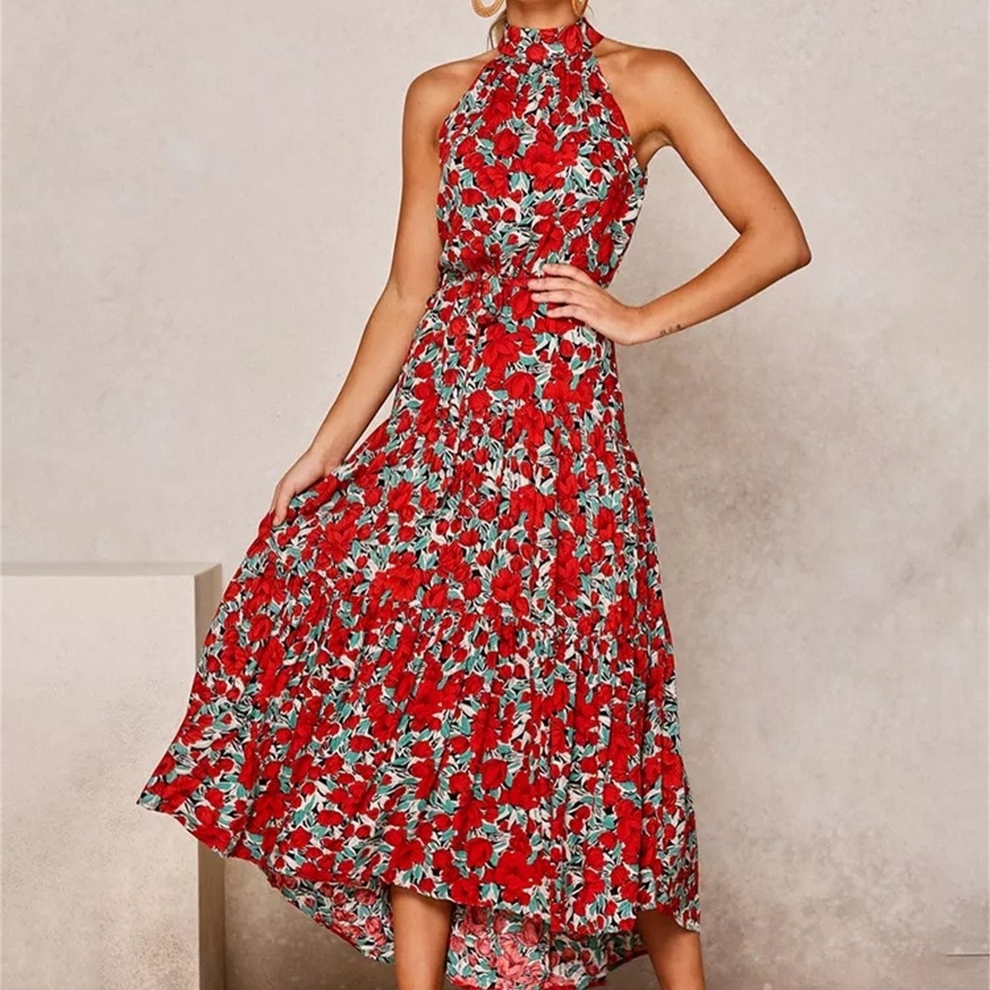 Women's Dreses Halter Strapless Neck Floral Print Summer Vacation Dresses