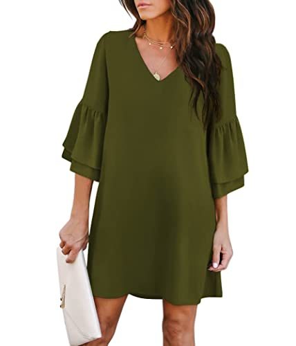 Women's Dress Sweet & Cute V-Neck Bell Sleeve Shift Dress Mini Dress