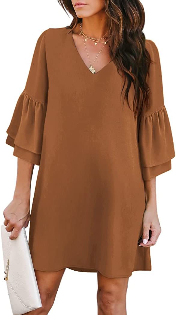 Women's Dress Sweet & Cute V-Neck Bell Sleeve Shift Dress Mini Dress