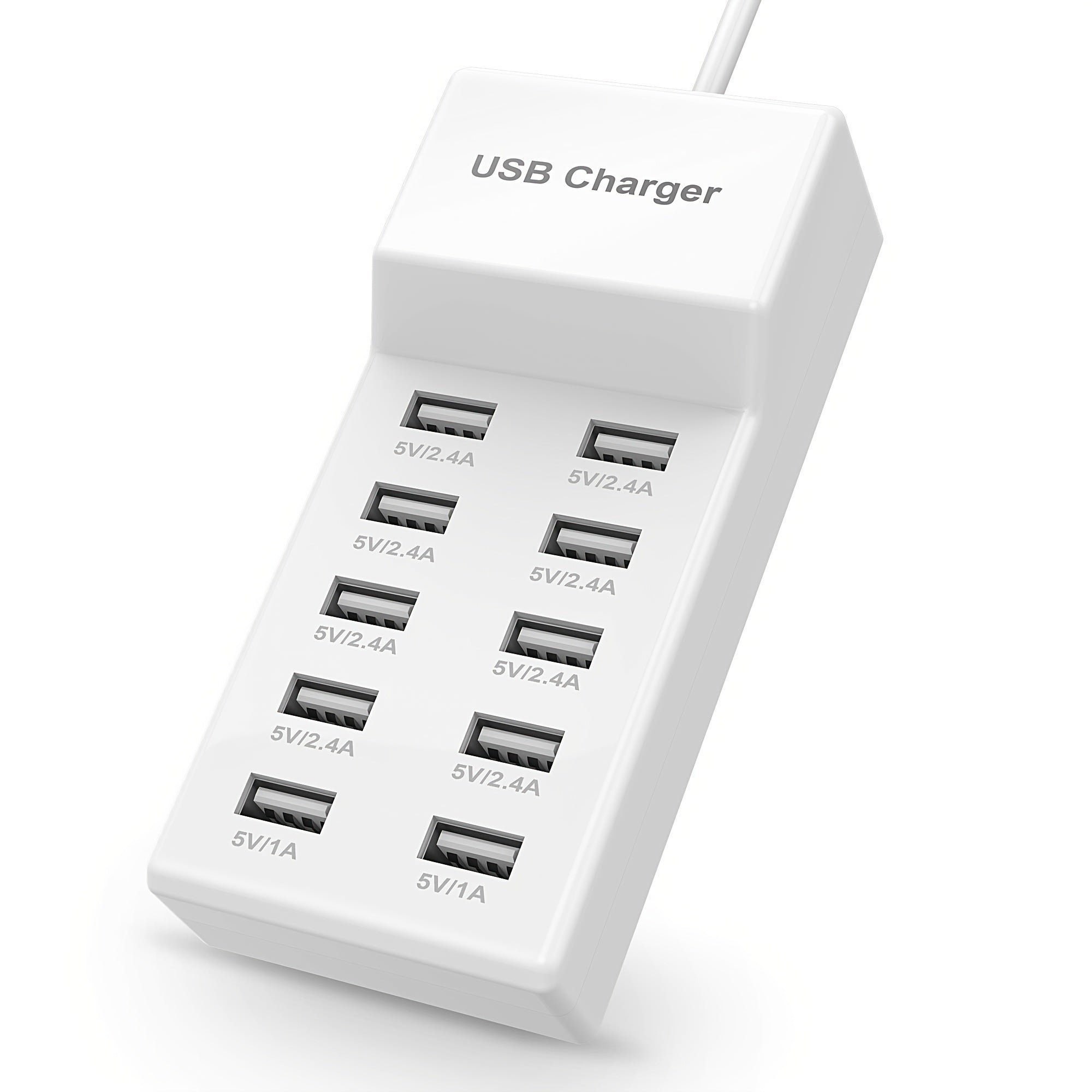 50W 2.4A/1A 10-Port USB Charging Station with Intelligent Short Circuit Protection & Intelligent Current Distribution - Desktop USB Charger Hub for Charging Multiple Devices