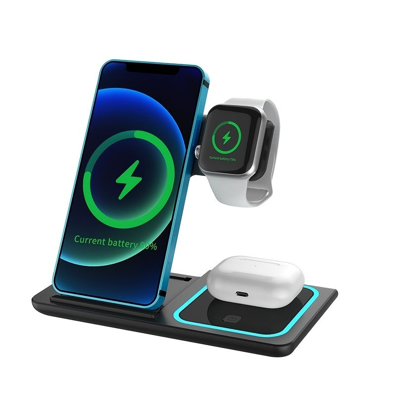 3 In 1 Fast Charging Station; Folding Wireless Charger Stand For IPhone 14; 13; 12; 11/Pro/Max/Mini/Plus; X; XR; XS/Max; SE; 8/Plus; Apple Watch 1-8; Airpods 3/2/Pro