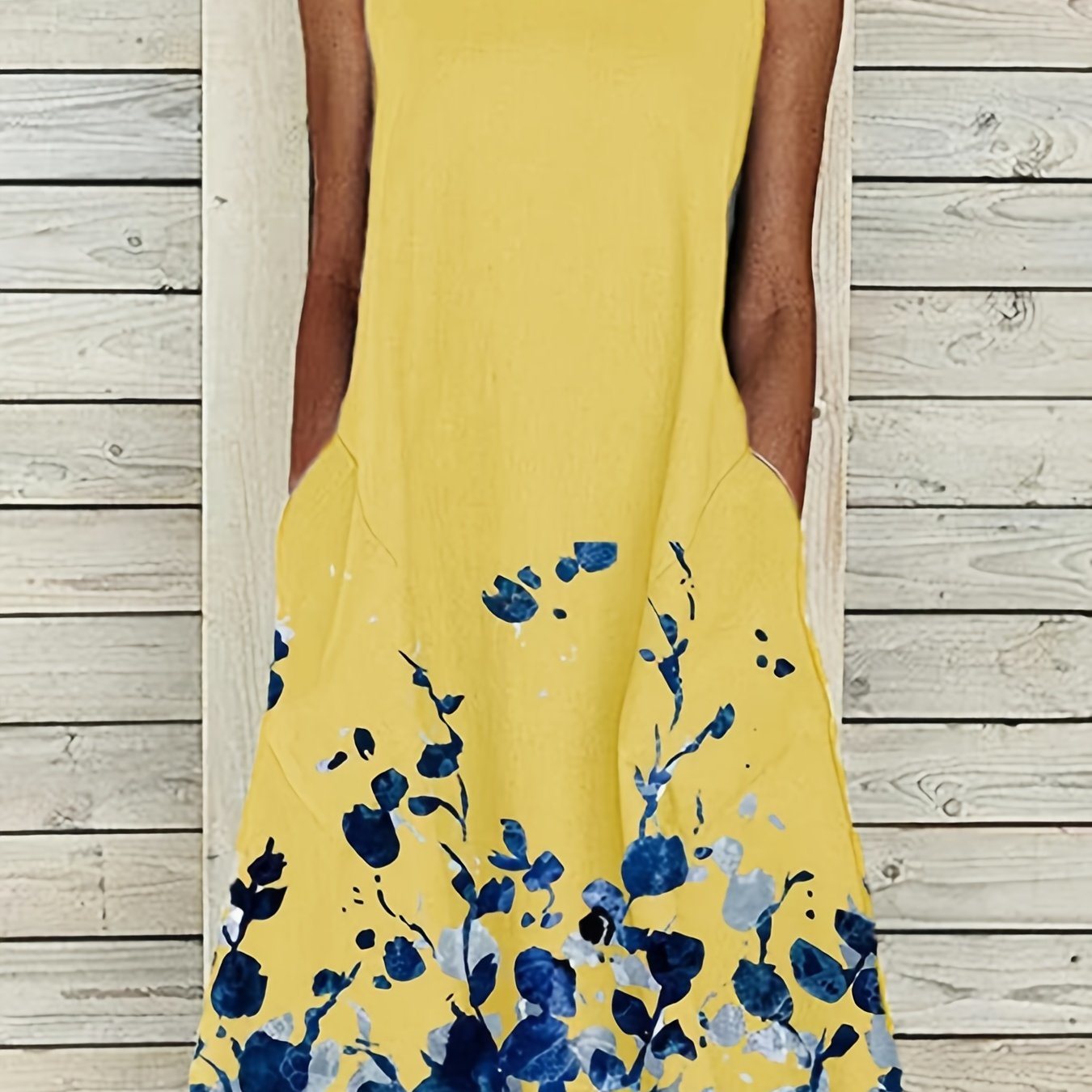 Floral Print Crew Neck Dress; Elegant Loose Summer Trapeze Long Dresses; Women's Clothing