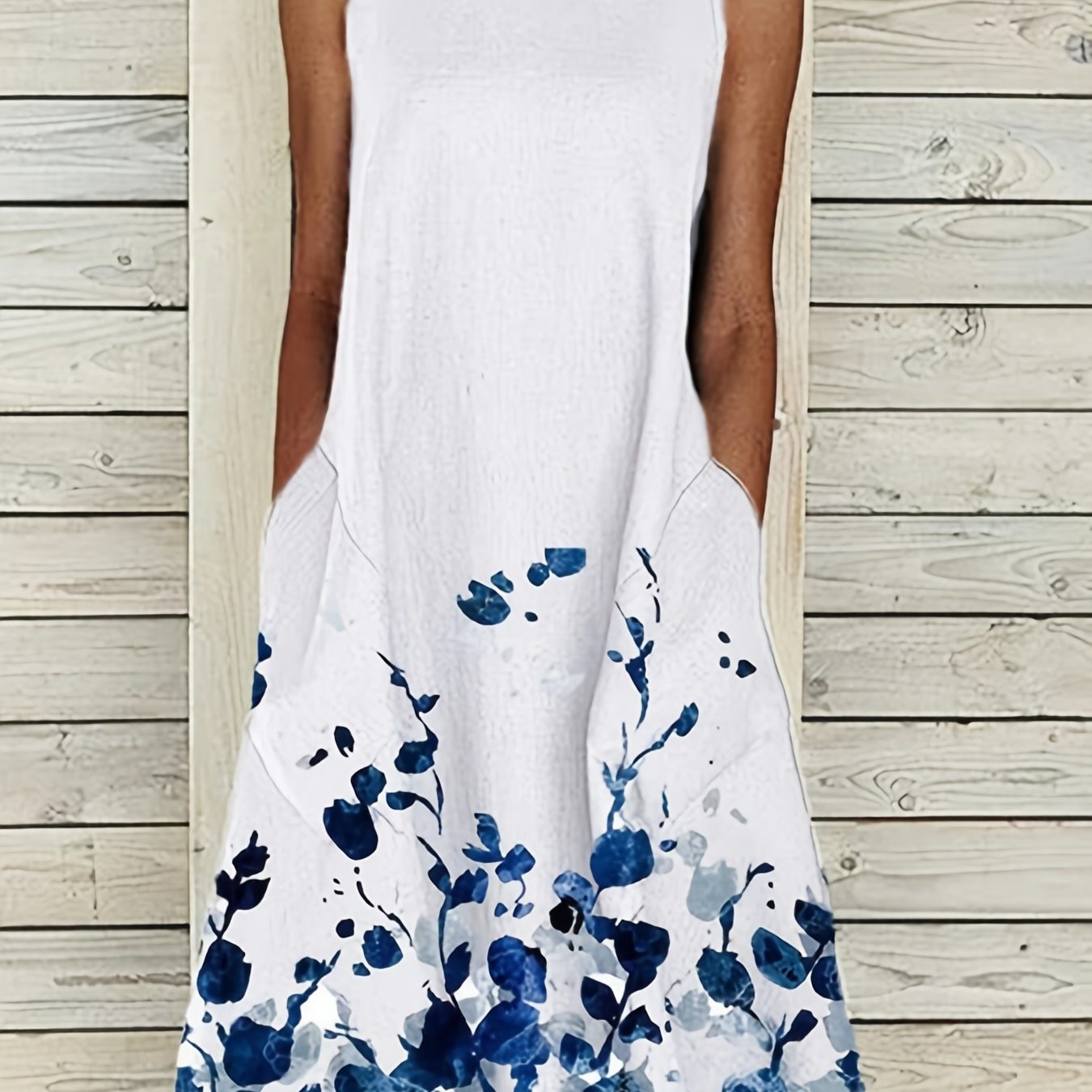 Floral Print Crew Neck Dress; Elegant Loose Summer Trapeze Long Dresses; Women's Clothing