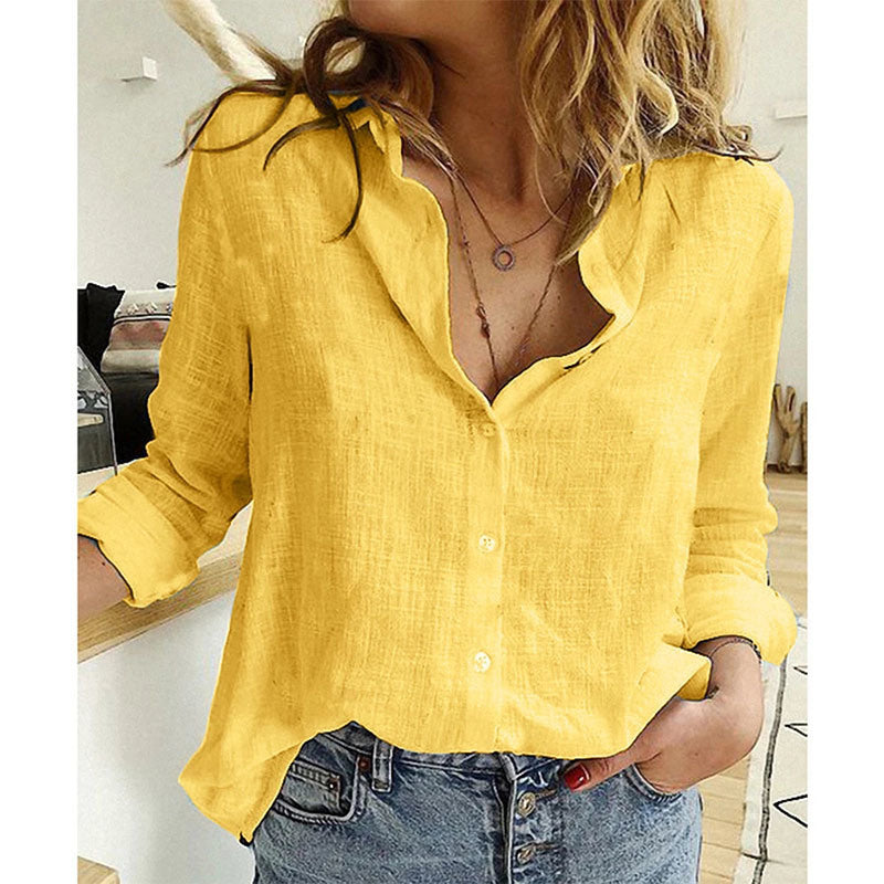 Leisure White Yellow Shirts Button Lapel Cardigan Top Lady Loose Long Sleeve Oversized Shirt Womens Blouses Autumn Blusas Mujer