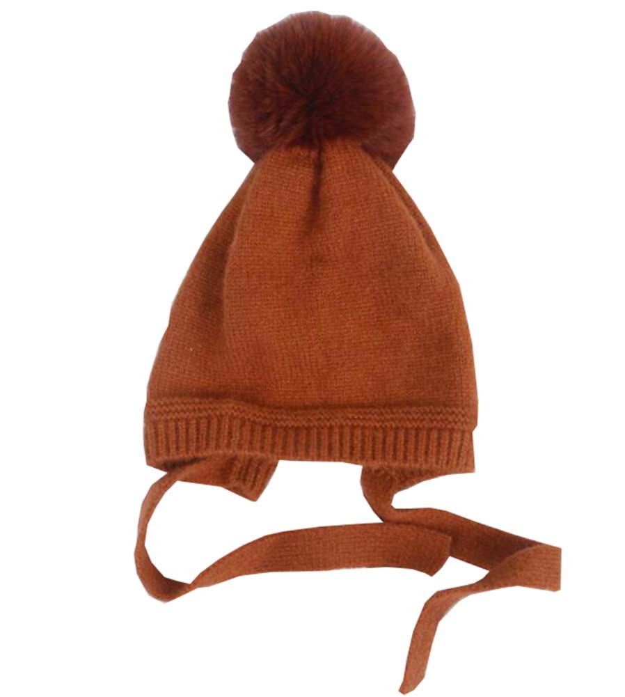 Kids Winter Lacing Hat Boys Girls Pompom Knit Hats; caramel