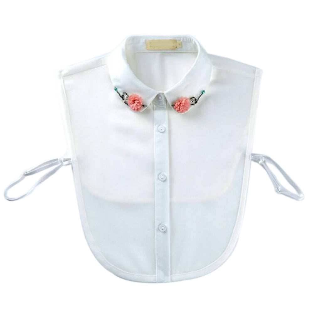 Elegant Stylish Fake Collar Beads Flower Decor Half Shirt White False Collar Detachable